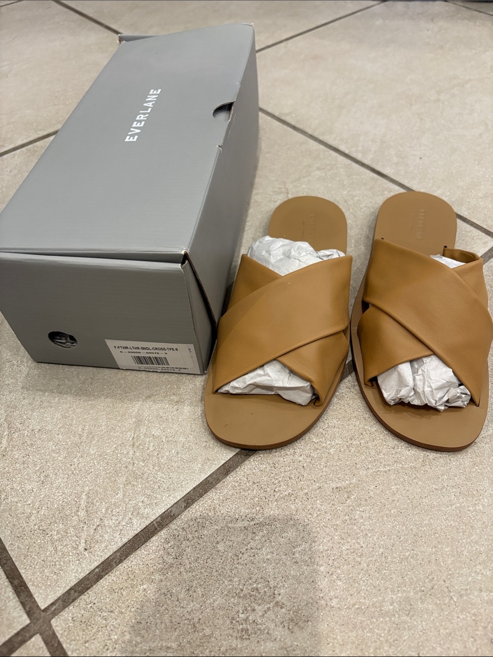 Everlane Tan Crisscross Leather Slide Sandals